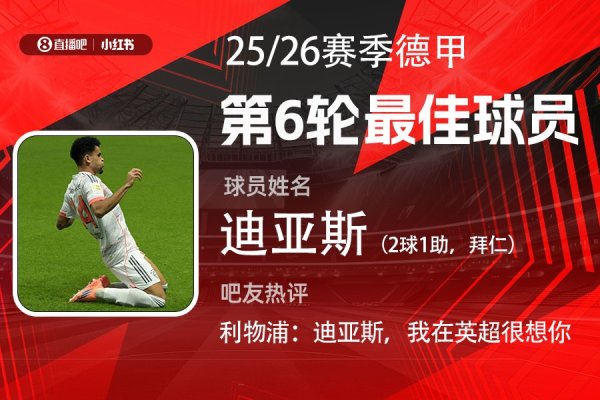 X Xiaohongshu | Tốt nhất trong vòng 6 của Bundesliga: Dias lần đầu tiên được bầu! 2 cú đánh, 1 lần v